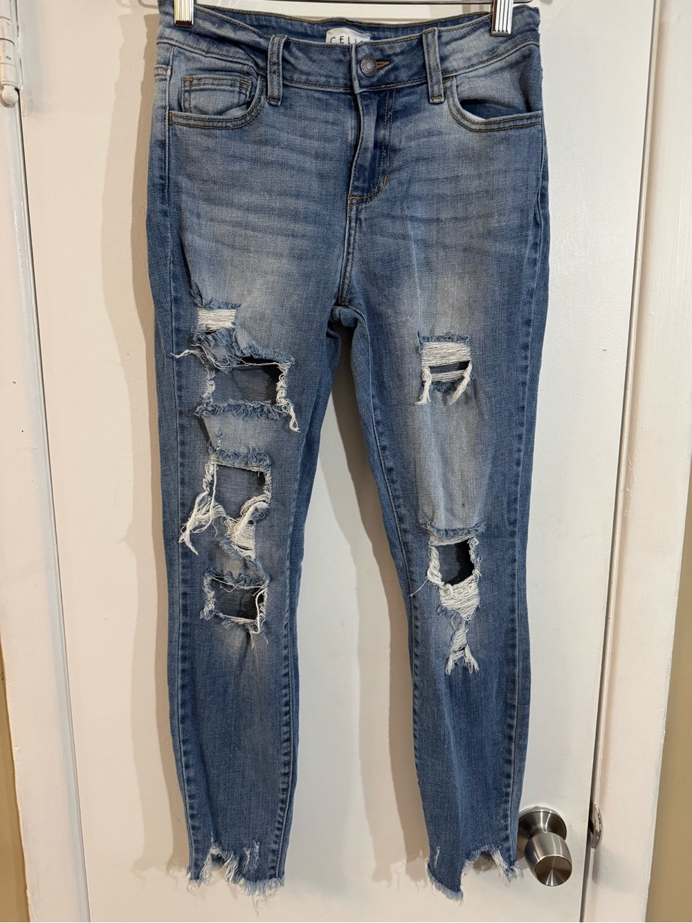 Cello Light Blue Distressed High-Rise Skinny Jeans